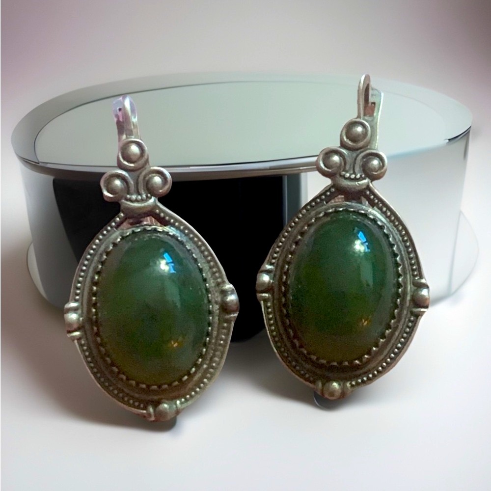 Estate Jade and Sterling Earrings